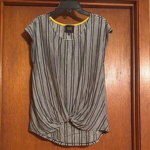 W5 Black and White Striped Blouse with Yellow Accent